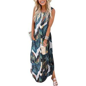 Women's Casual  Sundress Long Sleeveless Split Maxi Dresses Summer Beach Dress
